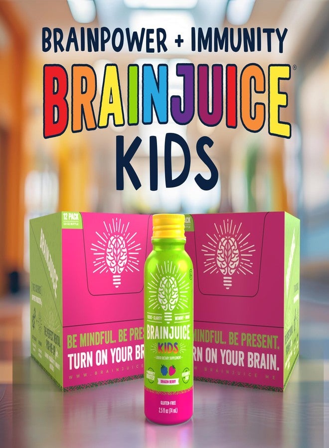 BrainJuice Kids Brain & Immune Support Shot, Gluten Free Supplement Shots for Energy, Focus, Immunity with Vitamin D, C, B, Alpha GPC & Organic Ginger Root, Ages 5+, Dragon Berry, 2.5 fl oz, 12 Pack - Image 4
